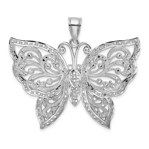 Black Bow Jewelry 14k White Gold Filigree Butterfly Pendant, 42mm - 1 of 4