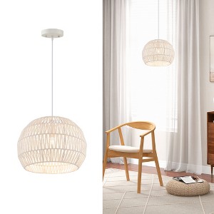 Costway 17.5'' Round Paper Pendant Ceiling Light Fixture with Adjustable Hanging Rope - 1 of 4