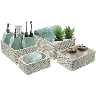 Sorbus Storage Baskets 4-Piece Set - Stackable Woven Basket Paper Rope Bin Boxes for Makeup, Office Supplies, Bedroom, Closet