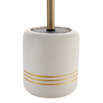 White and Gold Ceramic Toilet Brush Holder with Stainless Steel Handle