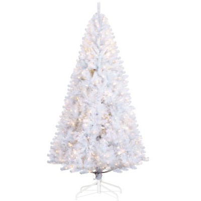 TopComfy Christmas Tree Stand 7.5ft Prelit Douglas Fir Artificial Christmas Tree with Realistic Branches, White, 47.3"*47.3"*88.5"
