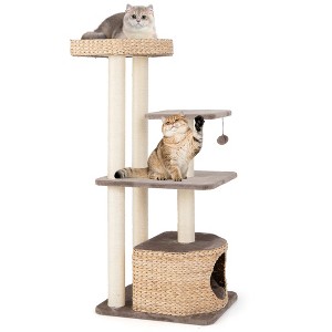 Tangkula 52" Cattail Cat Tower w/ Sisal Scratching Posts Perch Dangling Ball Cat Tree - 1 of 4