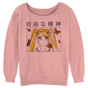 Juniors Womens Lost Gods Butterfly Anime Girl Sweatshirt - 1 of 3