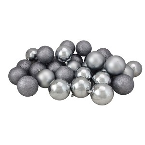 Northlight Shatterproof 4-Finish Christmas Ball Ornaments 3.25" (80mm) - Pewter Gray - 32ct - 1 of 4