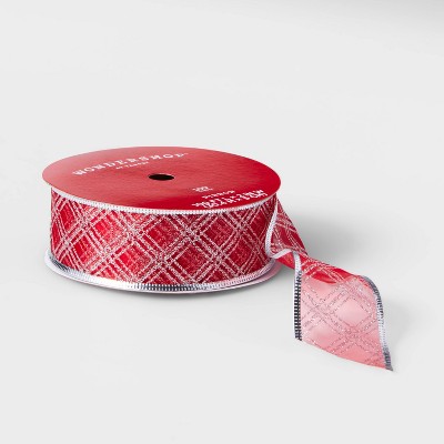 2" Sheer Silver Glitter Lattice Ribbon Red & Silver 100ft - Wondershop™