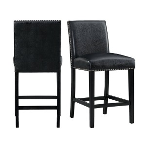 Set of 2 Pia Faux Leather Counter Height Barstool Set Black - Picket House Furnishings: Chrome Hardware, Rubberwood Frame - 1 of 4