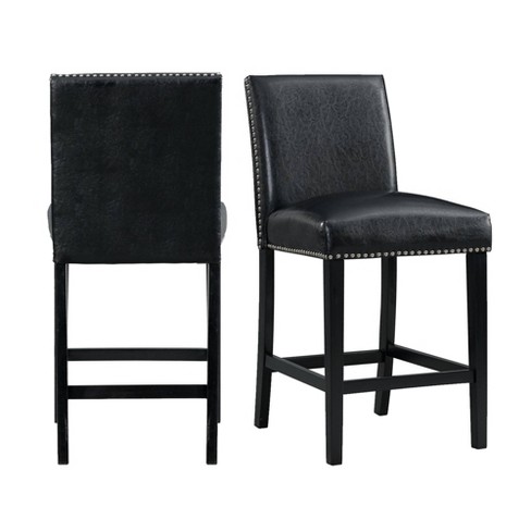 Set Of 2 Pia Faux Leather Counter, Black Faux Leather Counter Height Chairs