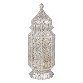 Northlight 29.5" White and Gold Moroccan Style Floor Pillar Candle Lantern