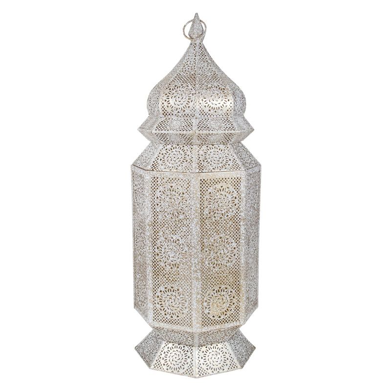 Northlight 29.5" White and Gold Moroccan Style Floor Pillar Candle Lantern, 1 of 5