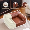 ATJafurn 31.5” leather Sofa for Pets with Non-Slip Base, Mid-Century Modern Pet Couch Bed bear up to 50lbs, Brown - 2 of 4
