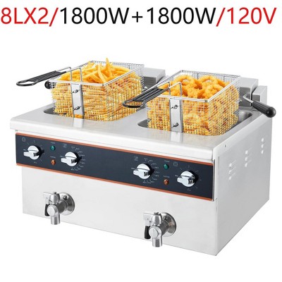 16L Electric Deep Fryer Double Tank Countertop 3600W With Timer/Basket/Oil Drain