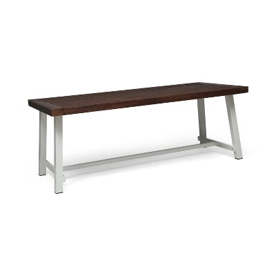 NicBex Outdoor Dining Table for 6-8,Patio Acacia Wood Large Tabletop & Metal Frame Table,Suitable for Garden,Backyard