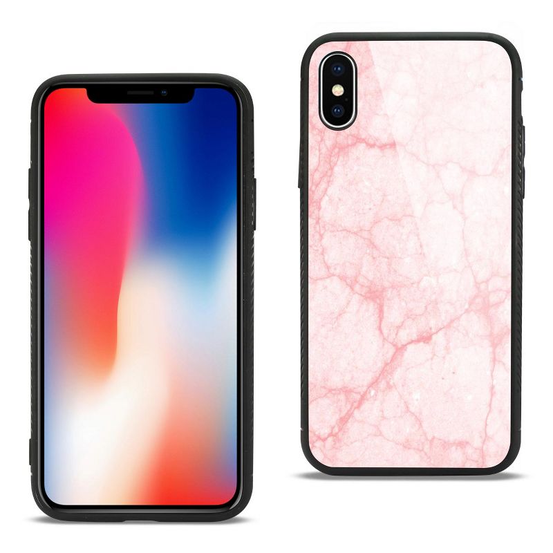 Reiko iPhone X/iPhone XS Hard Glass Design TPU Case with Pink Marble, 1 of 5