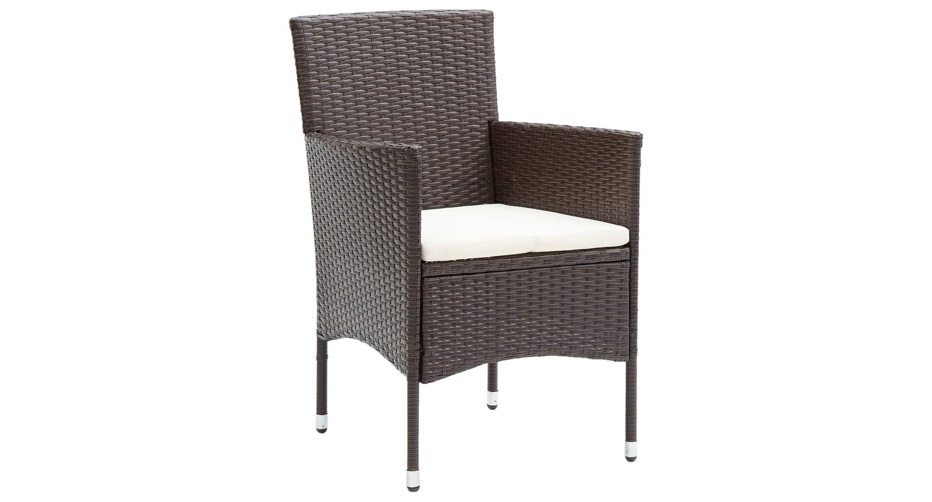 vidaXL 4X Poly Rattan Patio Dining Chairs with Cushions - Brown, Ergonomic Outdoor Seating for Garden/Balcony/Patio
