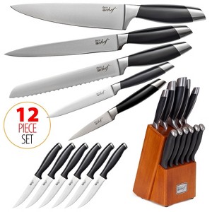 Deco Chef Gourmet 12 Piece Stainless Steel Knife Set w/ Storage Block Full Tang Design - 1 of 4