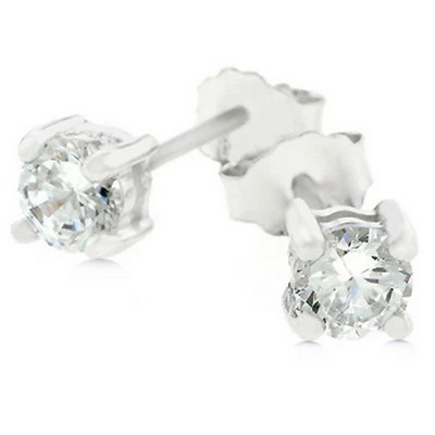 ShineHigh Sterling Silver Cubic Zirconia Round Stud Earrings for Women – Classic Rhodium-Plated Butterfly Back Studs in 4mm, 6.25mm, and 7mm Sizes