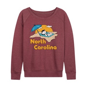 Women's - Peanuts - North Carolina Lucy Lightweight French Terry Wide Neck Long Sleeve Shirt - 1 of 4