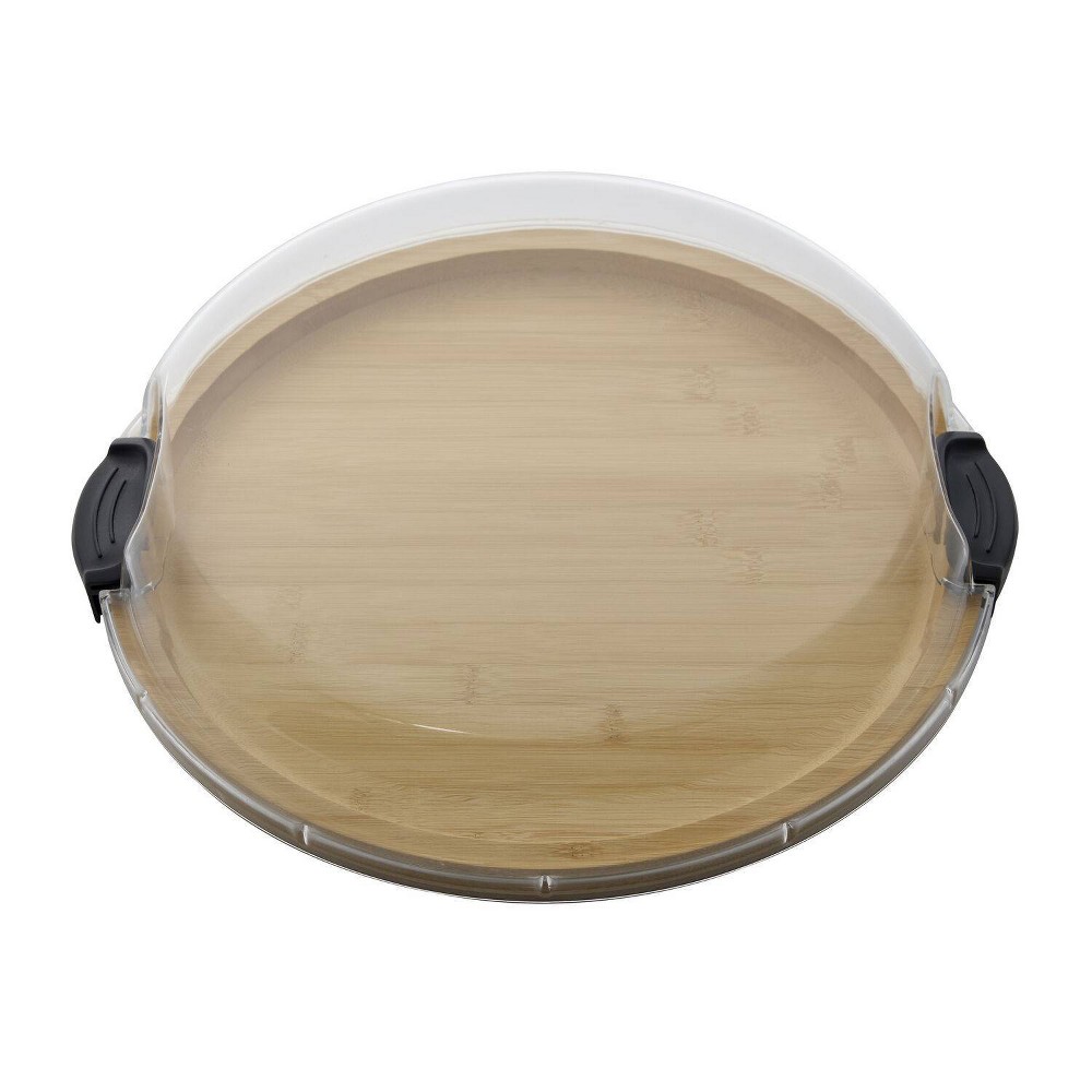Farberware 14" Round Build-a-Board Charcuterie Bamboo Board with Locking Lid and Black Handle