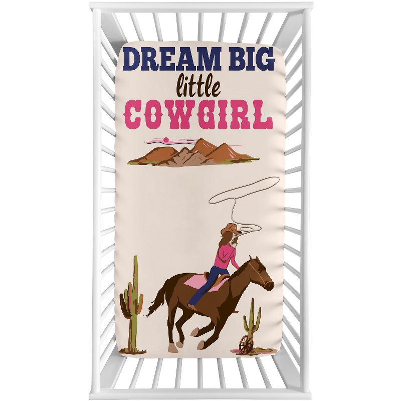 Sweet Jojo Designs Girl Photo Op Fitted Crib Sheet Western Cowgirl Pink Brown Beige Blue, 3 of 6