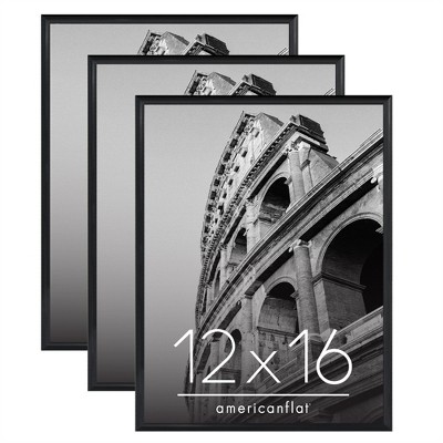 Americanflat 12x16 Picture Frame with Polished Front Cover, Set of 3, Slide-In Photo Frame with Buildable Molding, Fusion Collection, Black