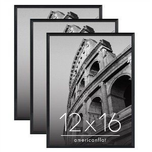 Americanflat 12x16 Picture Frame with Polished Front Cover, Set of 3, Slide-In Photo Frame with Buildable Molding, Fusion Collection, Black - 1 of 4