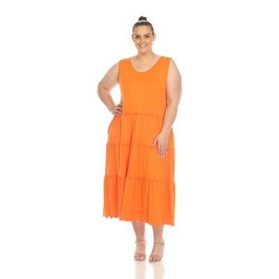 Women's Plus Size Scoop Neck Tiered Midi Dress - White Mark