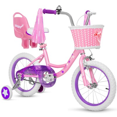 SKONYON Bike for 3-12 Years Old, Kids Bike with Training Wheels, Streamers, Basket and Doll Seat