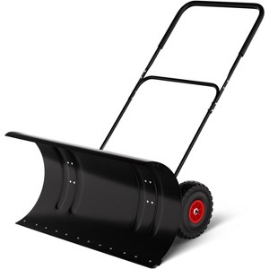 Snow Pusher with Wheels, Heavy Duty Steel Blade, Adjustable Angle & Height Handle for Effortless Driveway Snow Removal - 1 of 4