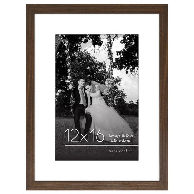 Americanflat 12x16 Picture Frame in Walnut - Displays 8x12 With Mat and 12x16 Without Mat - Composite Wood with Shatter Resistant Glass