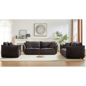 3+3+1 Seater Linen Combo Sectional Sofa with 5 Pillows & Wooden Base (Large Space Solution) - 1 of 4