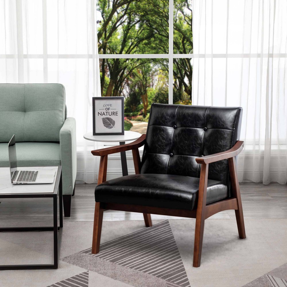 Take a Seat Natalie Accent Chair: Mid-Century, Button-Tufted, Solid Wood Frame - Breighton Home
