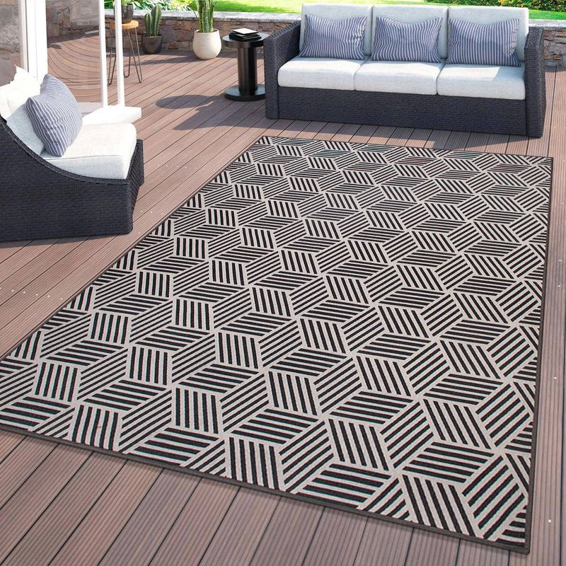 World Rug Gallery Contemporary Geometric Cubes Indoor/Outdoor Area Rug, 3 of 18