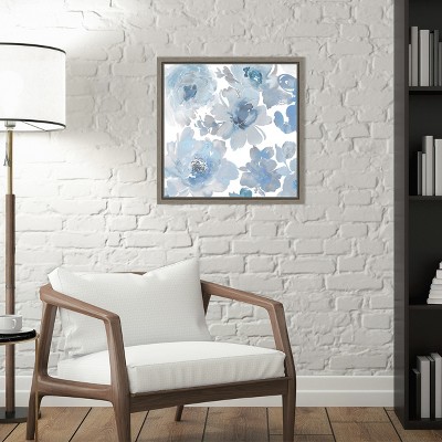 Amanti Art Springtime Blue and Silver Flowers by Kelsey Morris Canvas Wall Art Print Framed 16 x 16-in.