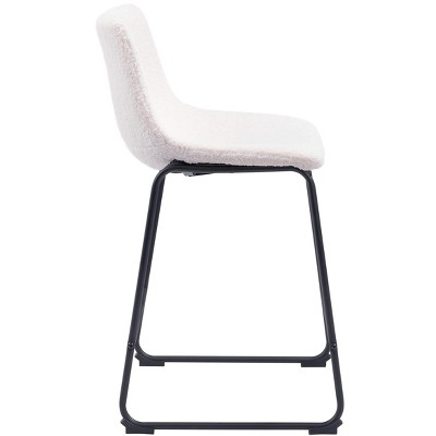 Ivory Upholstered Counter Stools with Black Metal Base, Set of 2