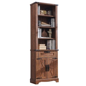 Farmhouse Bookshelf with Storage Cabinet, 72" Tall Bookcase with Drawer and Barn Door for Office Library, Living Room - 1 of 4