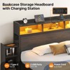Greenstell Bed Frames with Charging Station and LED Lights, Wood Headboard with Bookcase and Storage Shelves, Platform Bed with Metal Slats - 2 of 4