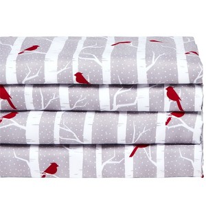 The Lakeside Collection Warm and Cozy Flannel Sheet Set - Queen Winter Cardinal - 1 of 3
