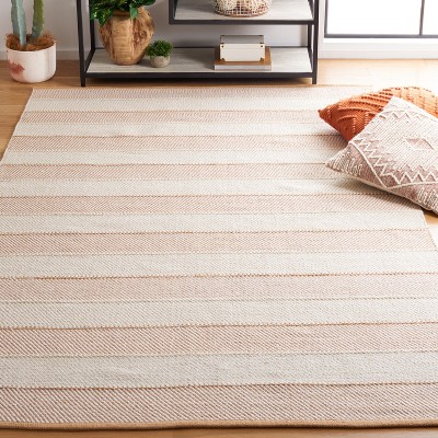 Beige and Gold Striped 4' x 6' Wool Cotton Area Rug