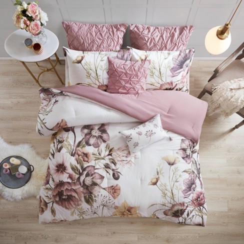 8pc Queen Maddy Cotton Printed Comforter Set Blush - Madison Park