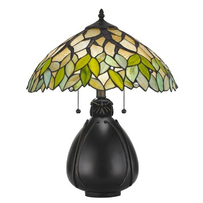 19.25" Tiffany Resin Mission Design Table Lamp with Hand Cut Glass Shade Dark Bronze - Cal Lighting