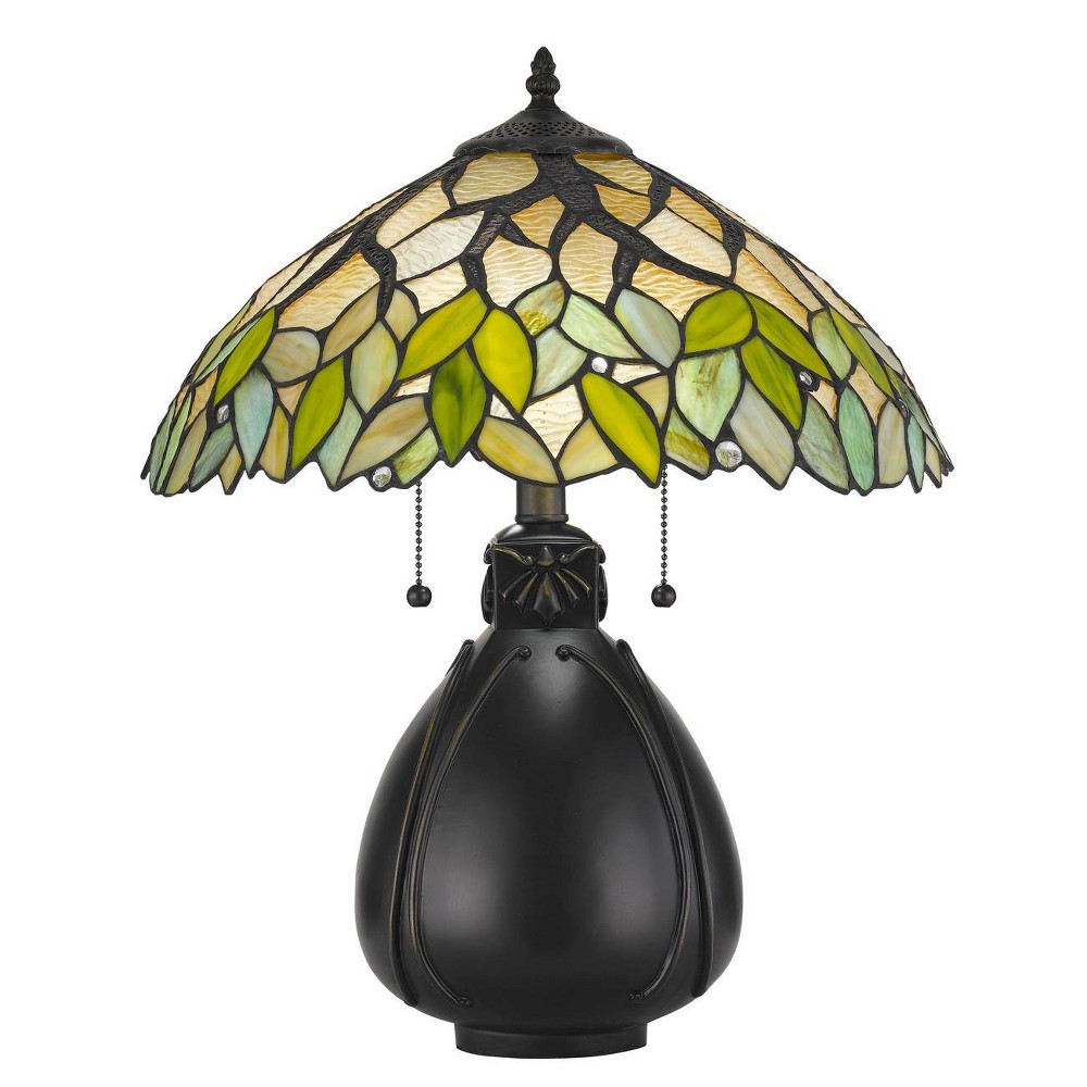 19.25"" Tiffany Resin Mission Design Table Lamp with Hand Cut Glass Shade Dark Bronze - Cal Lighting -  79857889