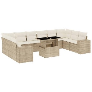 vidaXL 11 Piece Patio Sofa Set with Cushions - Beige and Cream - 1 of 4