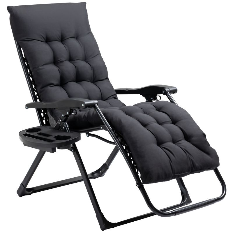 Outsunny Padded Zero Gravity Chair, Folding Recliner Chair, Patio Lounger with Cup Holder, Cushion for Outdoor, Patio, Deck, and Poolside, 1 of 7
