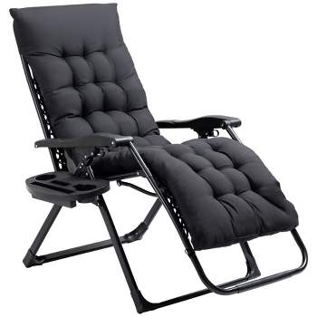 Outsunny Padded Zero Gravity Chair, Folding Recliner Chair, Patio Lounger with Cup Holder, Cushion for Outdoor, Patio, Deck, and Poolside