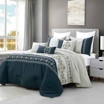 Esca Levana Elegant & Luxurious 7pc Comforter Set:1 Comforter, 2 Shams, 2 Cushions, 1 Decorative Pillow, 1 Breakfast Pillow