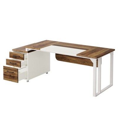 Tribesigns 74.8-Inch Executive Desk with 3 Drawers, Large Office Desk with File Cabinet, Modern Computer Desk with Storage Shelves
