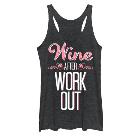Women's Chin Up Wine After Work Out Racerback Tank Top - Black Heather ...
