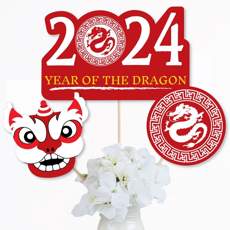 Big Dot of Happiness 2024 Year of the Dragon - Lunar New Year Centerpiece Sticks - Table Toppers - Set of 15, 3 of 9