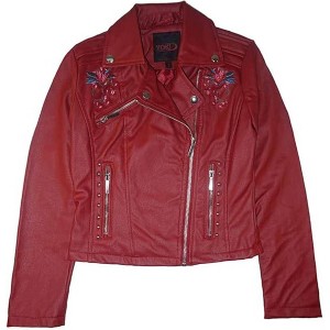 Yoki Big Girls' Floral Embroidered Design PU Faux Leather Jackets - 1 of 4