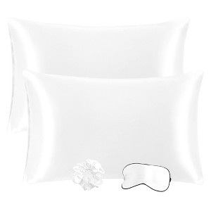 PiccoCasa Satin Enveloped Pillowcase with Eye Mask & Scrunchie 2 Pcs - 1 of 3